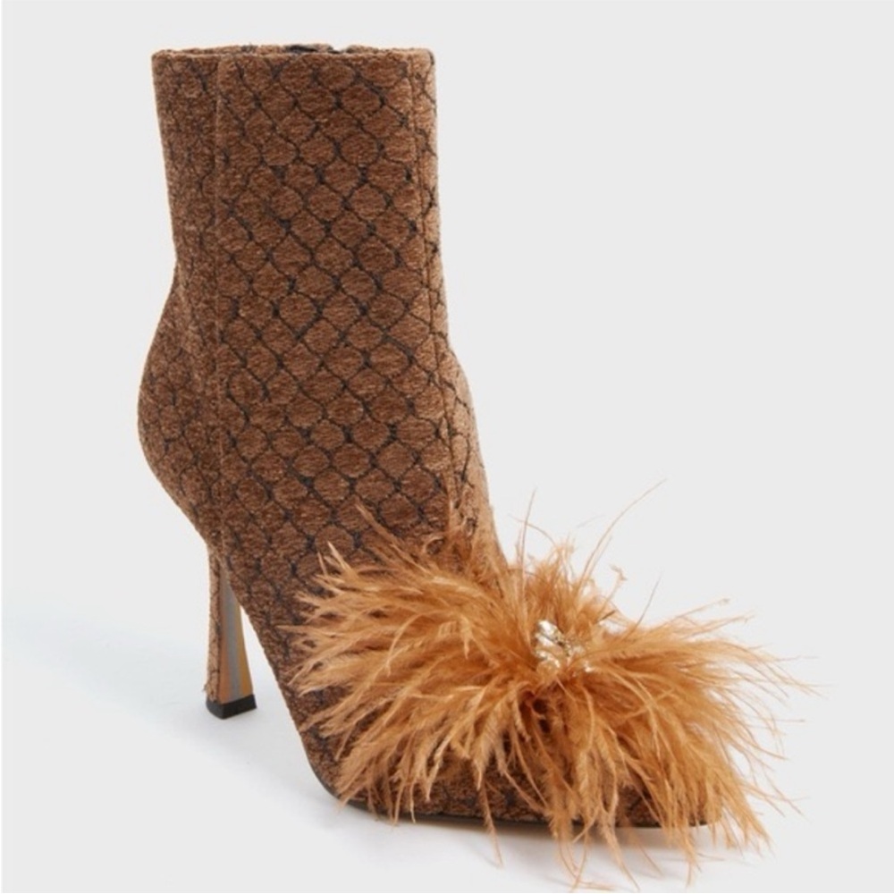 Sam Edelman Brown Ankle Boots with Feather Detail.